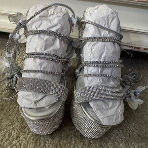 Dolls Kill Silver Rhinestone Platform Heels